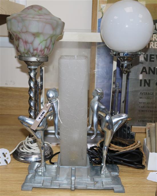 Chrome Art Deco photo frame & 3 chrome lights